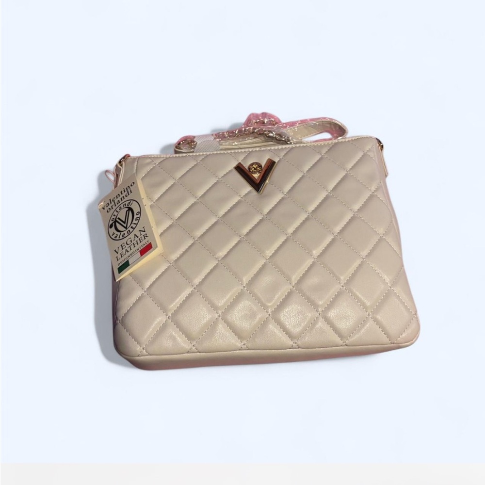 Valentino Orlandi Vegan Leather Quilted Cream Shoulder Bag